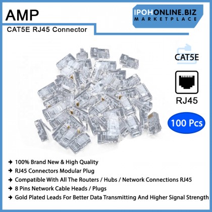 AMP Tyco RJ45 Cat5E Modular Plug Network Connector - 100 Pcs AMP Tyco RJ45 Cat5E Modular Plug Network Connector - 100 Pcs
