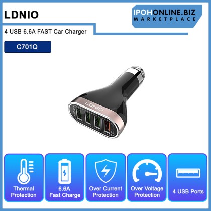 LDNIO C701Q 4 USB 6.6A FAST Car Charger LDNIO C701Q 4 USB 6.6A FAST Car Charger