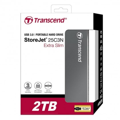 Transcend 2TB StoreJet 25C3N Extra-Slim USB3 Portable Hard Drive - Iron Grey Transcend 2TB StoreJet 25C3N Extra-Slim USB3 Portable Hard Drive - Iron Grey