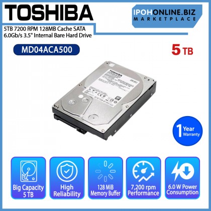 TOSHIBA MD04ACA500 5TB 7200 RPM 128MB Cache SATA 6.0Gb/s 3.5" Internal Bare Hard Drive TOSHIBA MD04ACA500 5TB 7200 RPM 128MB Cache SATA 6.0Gb/s 3.5" Internal Bare Hard Drive