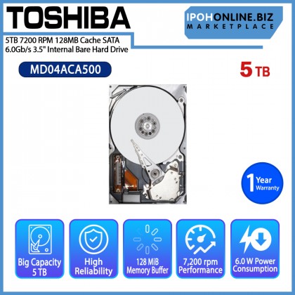TOSHIBA MD04ACA500 5TB 7200 RPM 128MB Cache SATA 6.0Gb/s 3.5" Internal Bare Hard Drive TOSHIBA MD04ACA500 5TB 7200 RPM 128MB Cache SATA 6.0Gb/s 3.5" Internal Bare Hard Drive