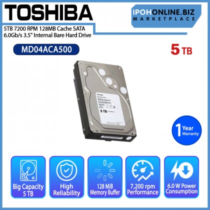 TOSHIBA MD04ACA500 5TB 7200 RPM 128MB Cache SATA 6.0Gb/s 3.5" Internal Bare Hard Drive TOSHIBA MD04ACA500 5TB 7200 RPM 128MB Cache SATA 6.0Gb/s 3.5" Internal Bare Hard Drive