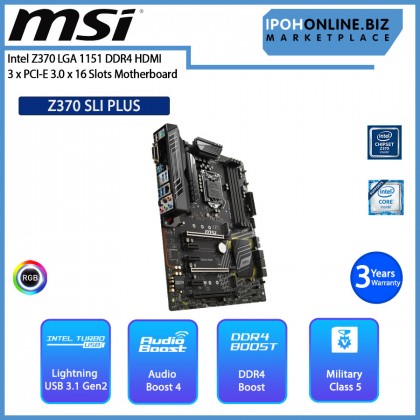 MSI Z370 SLI PLUS Intel Z370 LGA 1151 DDR4 HDMI 3 x PCI-E 3.0 x 16 Slots Motherboard MSI Z370 SLI PLUS Intel Z370 LGA 1151 DDR4 HDMI 3 x PCI-E 3.0 x 16 Slots Motherboard