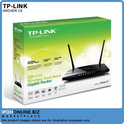 TP-LINK Archer C5 AC1200 Wireless Dual Band Gigabit Router Unifi Maxis Time