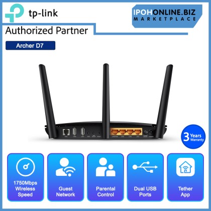 TP-Link Archer D7 AC1750 Wireless Dual Band Gigabit ADSL2+ Modem Router TP-Link Archer D7 AC1750 Wireless Dual Band Gigabit ADSL2+ Modem Router