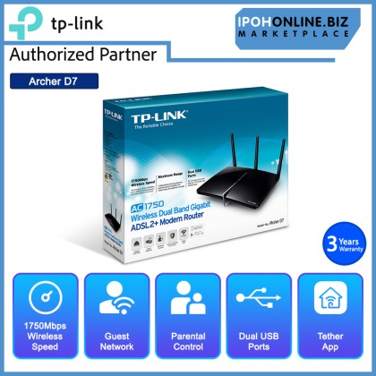 TP-Link Archer D7 AC1750 Wireless Dual Band Gigabit ADSL2+ Modem Router TP-Link Archer D7 AC1750 Wireless Dual Band Gigabit ADSL2+ Modem Router