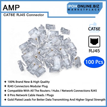 AMP Tyco Electronics RJ45 Cat6E Modular Plug Network Connector - 100 Pcs AMP Tyco Electronics RJ45 Cat6E Modular Plug Network Connector - 100 Pcs