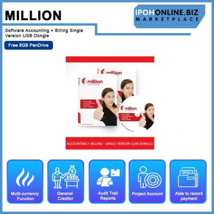 Million Software Accounting + Billing Single Version USB Dongle - Free 8GB PenDrive Million Software Accounting + Billing Single Version USB Dongle - Free 8GB PenDrive