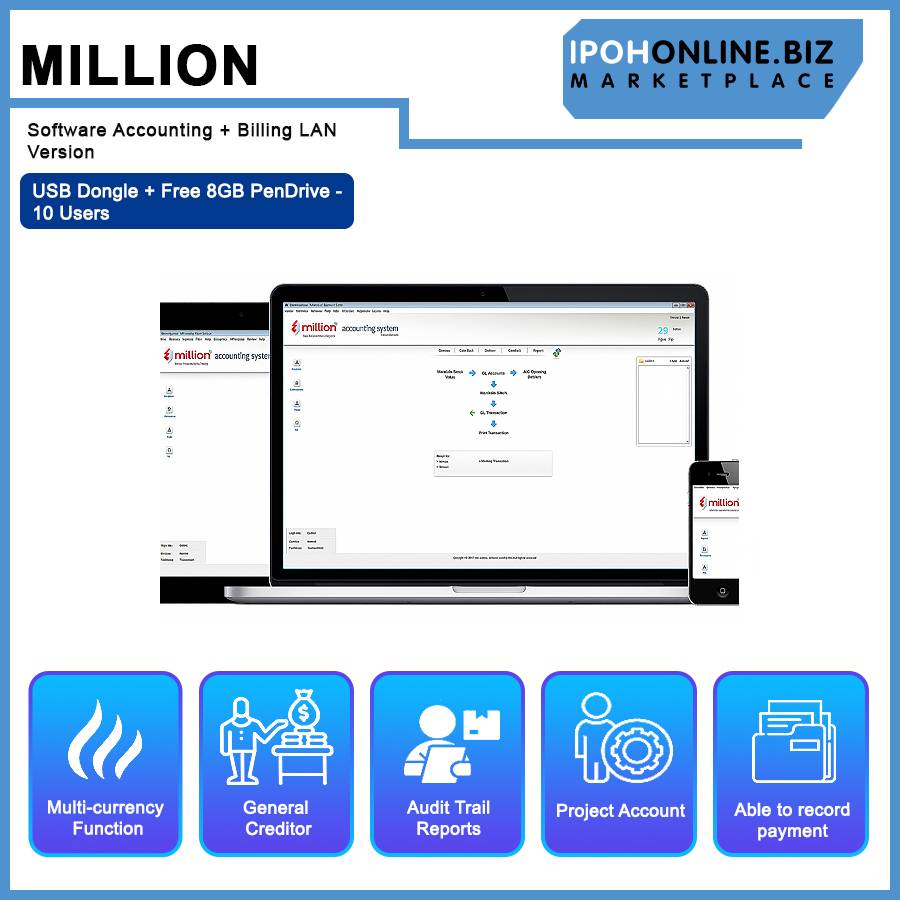 Million Software Accounting + Billing LAN Version USB Dongle + Free 8GB ...