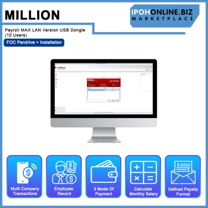 Million Payroll MAXI LAN Version USB Dongle (10 Users) - FOC Pendrive + Installation Million Payroll MAXI LAN Version USB Dongle (10 Users) - FOC Pendrive + Installation