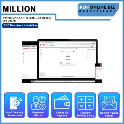 Million Payroll MAXI LAN Version USB Dongle (10 Users) - FOC Pendrive + Installation Million Payroll MAXI LAN Version USB Dongle (10 Users) - FOC Pendrive + Installation