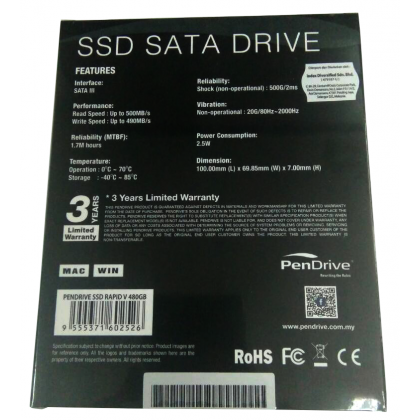 PenDrive 480GB RapidV SSD SATA III 2.5 inch Internal Solid State Drive