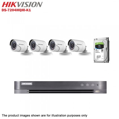 Hikvision Turbo HD 4 Channel CCTV DVR DS-7204HQHI-K1 + Hikvision 1MP 720P Indoor IR Dome Camera DS-2CE56C0T-IRP + 1TB Seagate Skyhawk CCTV HDD