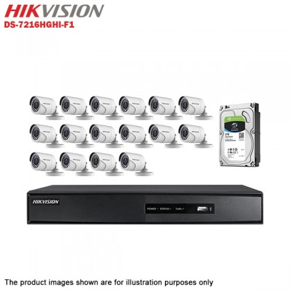 Hikvision Turbo HD 16 Channel CCTV DVR DS-7216HGHI-F1 + Hikvision 1MP 720P Outdoor IR Bullet Camera DS-2CE16C0T-IRP + 3TB Seagate Skyhawk CCTV HDD