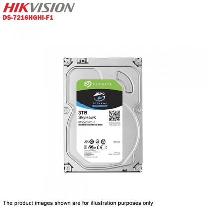 Hikvision Turbo HD 16 Channel CCTV DVR DS-7216HGHI-F1 + Hikvision 1MP 720P Outdoor IR Bullet Camera DS-2CE16C0T-IRP + 3TB Seagate Skyhawk CCTV HDD