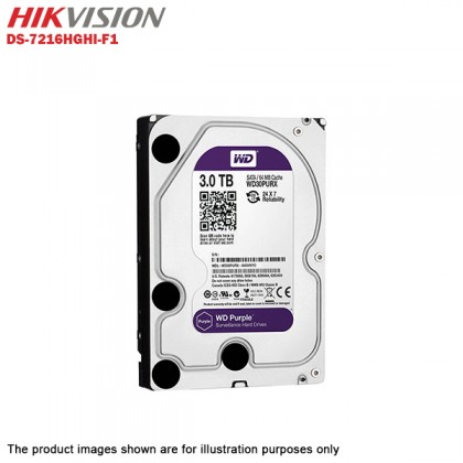 Hikvision Turbo HD 16 Channel CCTV DVR DS-7216HGHI-F1 + Hikvision 1MP 720P Bullet Camera DS-2CE16C0T-IRP & Dome Camera DS-2CE56C0T-IRP + 3TB WD Purple CCTV HDD