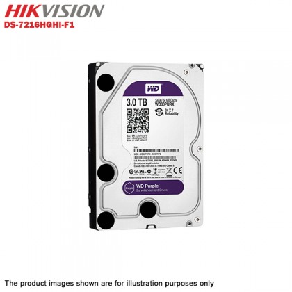 Hikvision Turbo HD 16 Channel CCTV DVR DS-7216HGHI-F1 + Hikvision 1MP 720P Outdoor IR Bullet Camera DS-2CE16C0T-IRP + 3TB WD Purple CCTV HDD