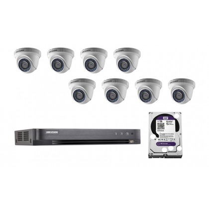 Hikvision Turbo HD 8 Channel CCTV DVR DS-7208HQHI-K1 + Hikvision 1MP 720P Indoor IR Dome Camera DS-2CE56C0T-IRP + 1TB WD PURPLE CCTV HDD