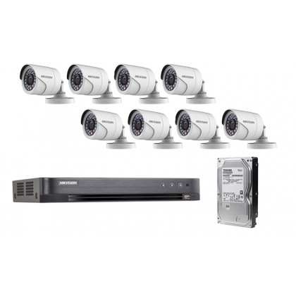 Hikvision Turbo HD 8 Channel CCTV DVR DS-7208HQHI-K1 + Hikvision 1MP 720P Outdoor IR Bullet Camera DS-2CE16C0T-IRP + 1TB Toshiba CCTV HDD