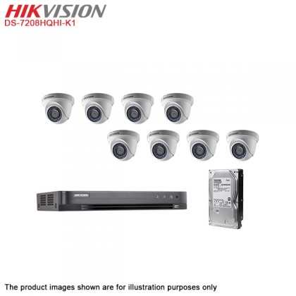 Hikvision Turbo HD 8 Channel CCTV DVR DS-7208HQHI-K1 + Hikvision 1MP 720P Indoor IR Dome Camera  DS-2CE56C0T-IRP + 1TB Toshiba CCTV HDD
