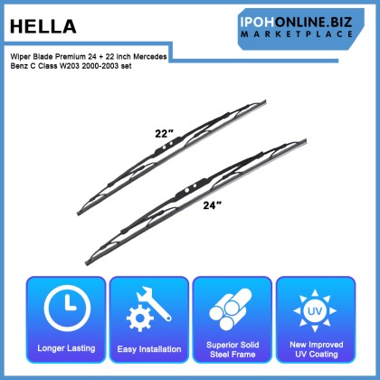 Hella Wiper Blade Premium 24 + 22 inch Mercedes Benz C Class W203 2000-2003 set