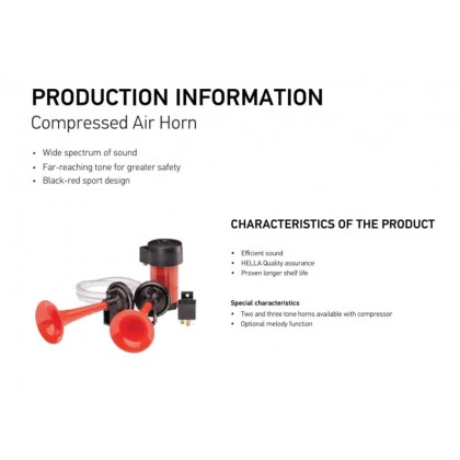 HELLA 12V Twin Tone Air Horn Set – 3PB 003 001 631 HELLA 12V Twin Tone Air Horn Set – 3PB 003 001 631