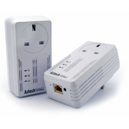 Aztech HL115EP HomePlug AV 500Mbps with AC Pass Through Powerline Networking Gigabit Ethernet port