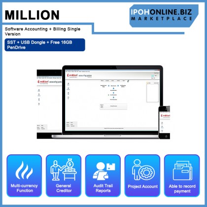 Million Software Accounting + Billing Single Version + SST + USB Dongle + Free 16GB PenDrive Million Software Accounting + Billing Single Version + SST + USB Dongle + Free 16GB PenDrive