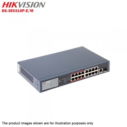 Hikvision 16 Port RJ45 10/100 Mbps + 1GE + SFP x 1 135W Unmanaged PoE Ethernet Switch DS-3E0318P-E/M