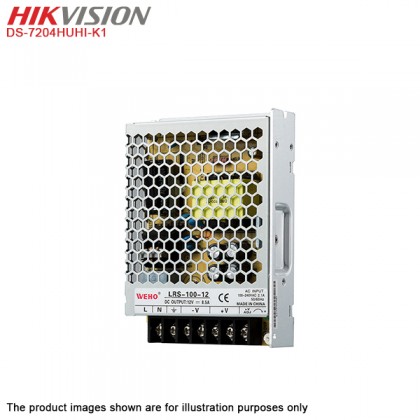 Hikvision DS-7204HUHI-K1 4 Channel Turbo HD DVR + Hikvision 1MP Turbo HD IR Bullet Camera x 4 + 1TB CCTV Internal Hard Drive + Mean Well Embedded Switch Mode Power Supply + 18 Meter RG59 BNC CCTV Cable with DC Jack x 4 Package