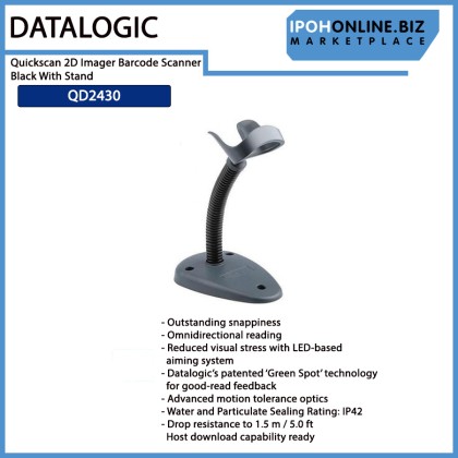 Datalogic QD2430 Quickscan 2D Imager Barcode Scanner Black With Stand and USB Cable 2M