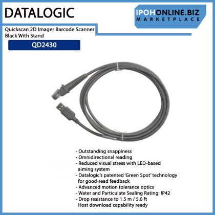 Datalogic QD2430 Quickscan 2D Imager Barcode Scanner Black With Stand and USB Cable 2M