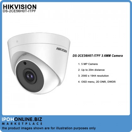 Hikvision DS-2CE56H0T-ITPF 3.6mm 5MP Turbo HD Indoor EXIR Turret Camera Hikvision DS-2CE56H0T-ITPF 3.6mm 5MP Turbo HD Indoor EXIR Turret Camera