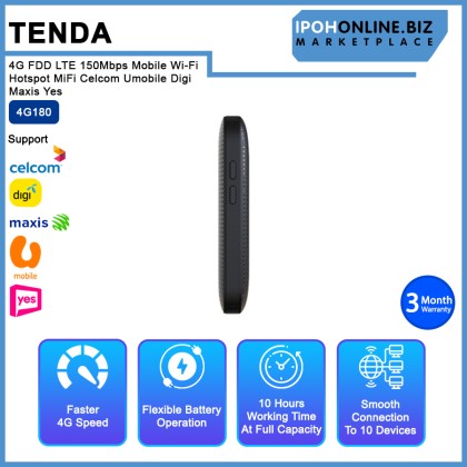 Tenda 4G180 4G LTE Advanced 150Mbps Mobile Wi-Fi Hotspot MiFi Celcom UMobile Digi Maxis Yes Webe Tenda 4G180 4G LTE Advanced 150Mbps Mobile Wi-Fi Hotspot MiFi Celcom UMobile Digi Maxis Yes Webe