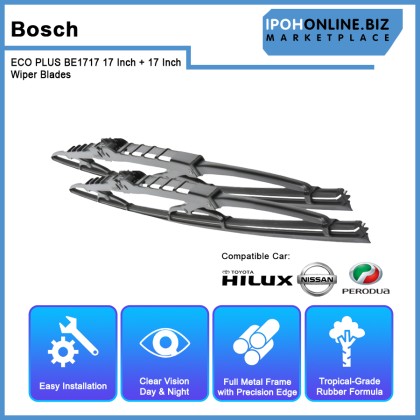 Bosch ECO PLUS BE1717 17 Inch + 17 Inch Wiper Blades Toyota Hilux Pickup Kia Naza Besta Perodua Kancil New Quick-Clip Advanced Tropical Rubber Formula With Graphite Bosch ECO PLUS BE1717 17 Inch + 17 Inch Wiper Blades Toyota Hilux Pickup Kia Naza Besta Perodua Kancil New Quick-Clip Advanced Tropical Rubber Formula With Graphite