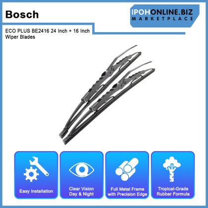 Bosch ECO PLUS BE2416 24 Inch + 16 Inch Wiper Blades New Quick-Clip Advanced Tropical Rubber Formula With Graphite For Chevrolet Dodge Fiat Ford Hyundai Kia Lexus Mazda Mitsubishi Nissan Renault Subaru Toyota Bosch ECO PLUS BE2416 24 Inch + 16 Inch Wiper Blades New Quick-Clip Advanced Tropical Rubber Formula With Graphite For Chevrolet Dodge Fiat Ford Hyundai Kia Lexus Mazda Mitsubishi Nissan Renault Subaru Toyota
