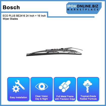 Bosch ECO PLUS BE2416 24 Inch + 16 Inch Wiper Blades New Quick-Clip Advanced Tropical Rubber Formula With Graphite For Chevrolet Dodge Fiat Ford Hyundai Kia Lexus Mazda Mitsubishi Nissan Renault Subaru Toyota Bosch ECO PLUS BE2416 24 Inch + 16 Inch Wiper Blades New Quick-Clip Advanced Tropical Rubber Formula With Graphite For Chevrolet Dodge Fiat Ford Hyundai Kia Lexus Mazda Mitsubishi Nissan Renault Subaru Toyota