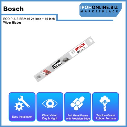 Bosch ECO PLUS BE2416 24 Inch + 16 Inch Wiper Blades New Quick-Clip Advanced Tropical Rubber Formula With Graphite For Chevrolet Dodge Fiat Ford Hyundai Kia Lexus Mazda Mitsubishi Nissan Renault Subaru Toyota Bosch ECO PLUS BE2416 24 Inch + 16 Inch Wiper Blades New Quick-Clip Advanced Tropical Rubber Formula With Graphite For Chevrolet Dodge Fiat Ford Hyundai Kia Lexus Mazda Mitsubishi Nissan Renault Subaru Toyota