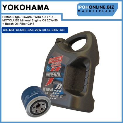 Proton Saga / Iswara / Wira 1.3 / 1.5 - YOKOHAMA MOTOLUBE Mineral Engine Oil 20W-50 + Bosch Oil Filter 0347 Proton Saga / Iswara / Wira 1.3 / 1.5 - YOKOHAMA MOTOLUBE Mineral Engine Oil 20W-50 + Bosch Oil Filter 0347