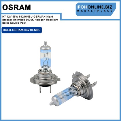 Osram H7 12V 55W 64210NBU GERMAN Night Breaker Unlimited 3600K Halogen Headlight Bulbs Double Pack Osram H7 12V 55W 64210NBU GERMAN Night Breaker Unlimited 3600K Halogen Headlight Bulbs Double Pack