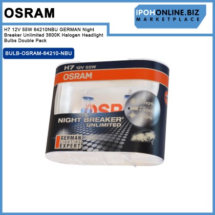 Osram H7 12V 55W 64210NBU GERMAN Night Breaker Unlimited 3600K Halogen Headlight Bulbs Double Pack Osram H7 12V 55W 64210NBU GERMAN Night Breaker Unlimited 3600K Halogen Headlight Bulbs Double Pack