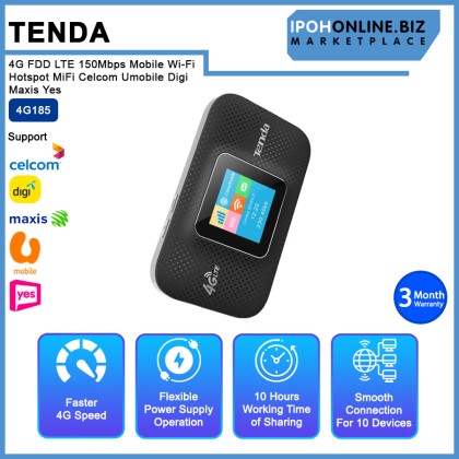 Tenda 4G185 4G FDD LTE 150Mbps Mobile Wi-Fi Hotspot MiFi Celcom Umobile Digi Maxis Yes Tenda 4G185 4G FDD LTE 150Mbps Mobile Wi-Fi Hotspot MiFi Celcom Umobile Digi Maxis Yes