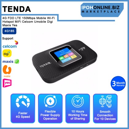 Tenda 4G185 4G FDD LTE 150Mbps Mobile Wi-Fi Hotspot MiFi Celcom Umobile Digi Maxis Yes Tenda 4G185 4G FDD LTE 150Mbps Mobile Wi-Fi Hotspot MiFi Celcom Umobile Digi Maxis Yes