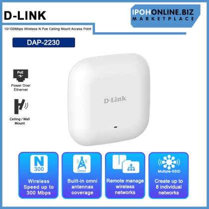 D-Link DAP-2230 10/100 Mbps Wireless N Poe Ceiling Mount Access Point