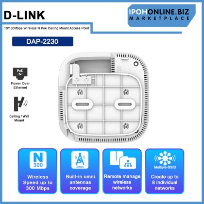 D-Link DAP-2230 10/100 Mbps Wireless N Poe Ceiling Mount Access Point