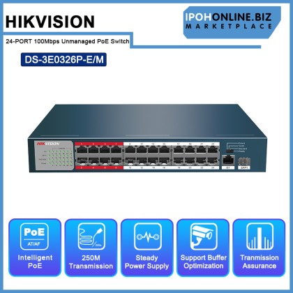 Hikvision DS-3E0326P-E/M 24-PORT 100 MBPS Unmanaged PoE Switch Hikvision DS-3E0326P-E/M 24-PORT 100 MBPS Unmanaged PoE Switch
