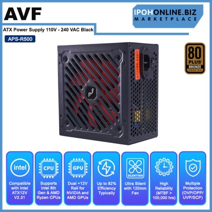 AVF APS-R500 80 Plus 500W PSU ATX Power Supply 110V - 240 VAC Black AVF APS-R500 80 Plus 500W PSU ATX Power Supply 110V - 240 VAC Black