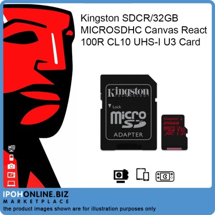 Kingston SDCR/32GB MICROSDHC Canvas React 100R CL10 UHS-I U3 Card Kingston SDCR/32GB MICROSDHC Canvas React 100R CL10 UHS-I U3 Card