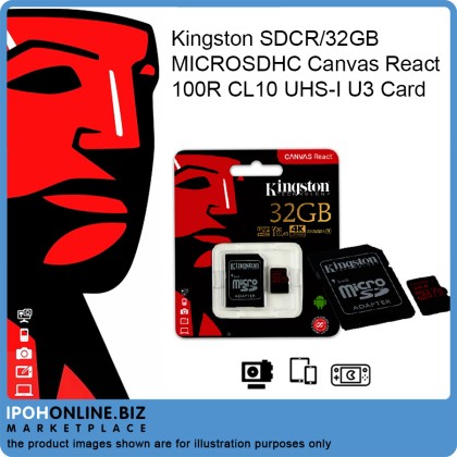 Kingston SDCR/32GB MICROSDHC Canvas React 100R CL10 UHS-I U3 Card Kingston SDCR/32GB MICROSDHC Canvas React 100R CL10 UHS-I U3 Card
