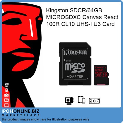 Kingston SDCR/64GB Microsdxc Canvas React 100R CL10 UHS-I U3 Card Kingston SDCR/64GB Microsdxc Canvas React 100R CL10 UHS-I U3 Card